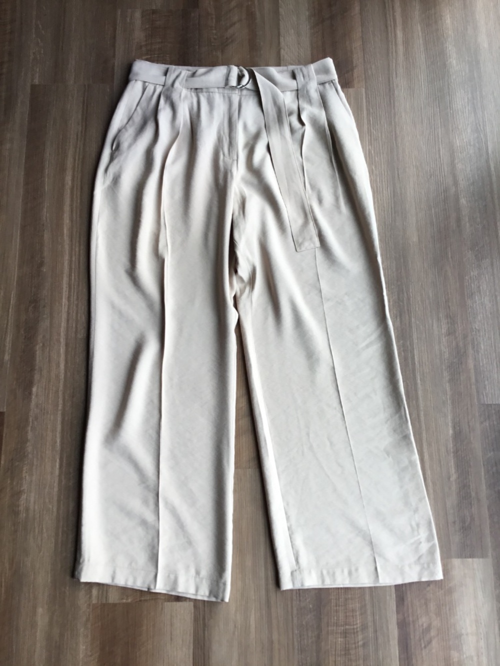 Loft Outlet Wide Leg Pleated Belted Khaki Trouser Pants